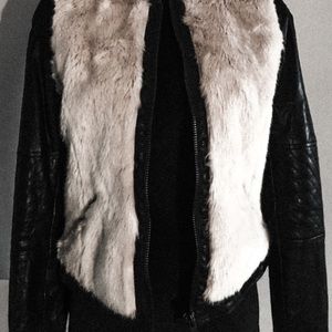 Faux leather and fur moto jacket